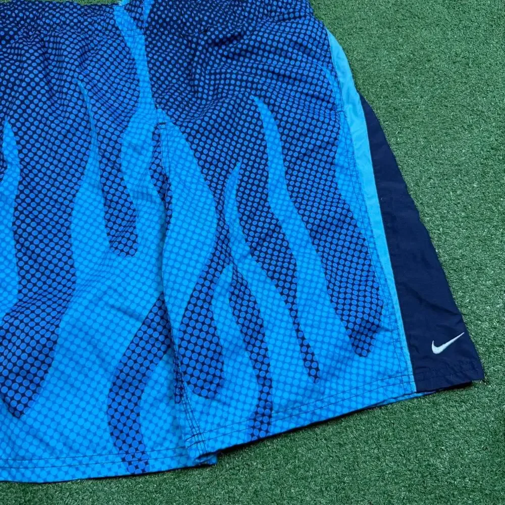 Nike Board Shorts Mens 30 Blue Flame Pattern Y2K 2000s Swim Trunks Athletic